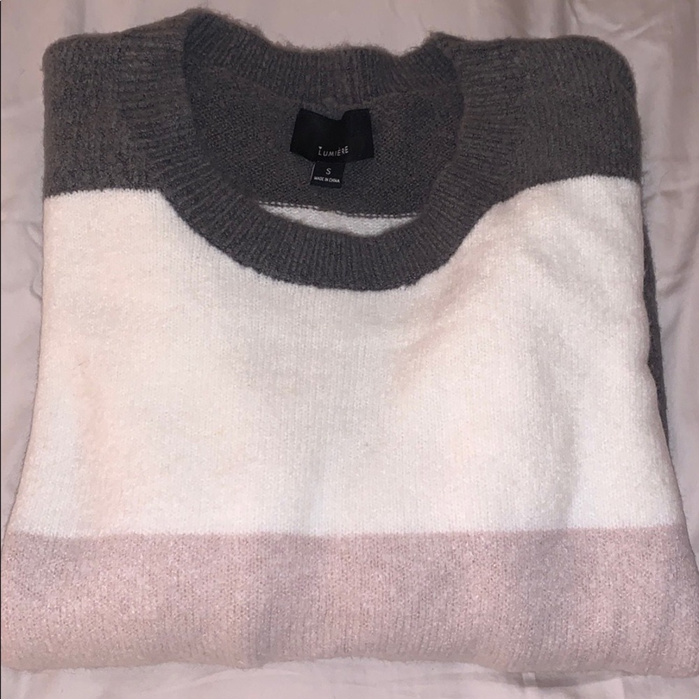 Gray Pink and White Sweater
